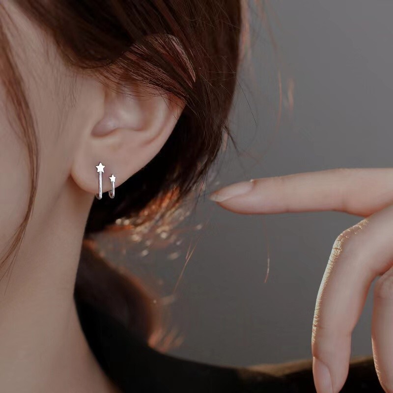 Women’s 925 Sterling Silver Small Star Stud Earrings Trendy Minimalist Jewelry