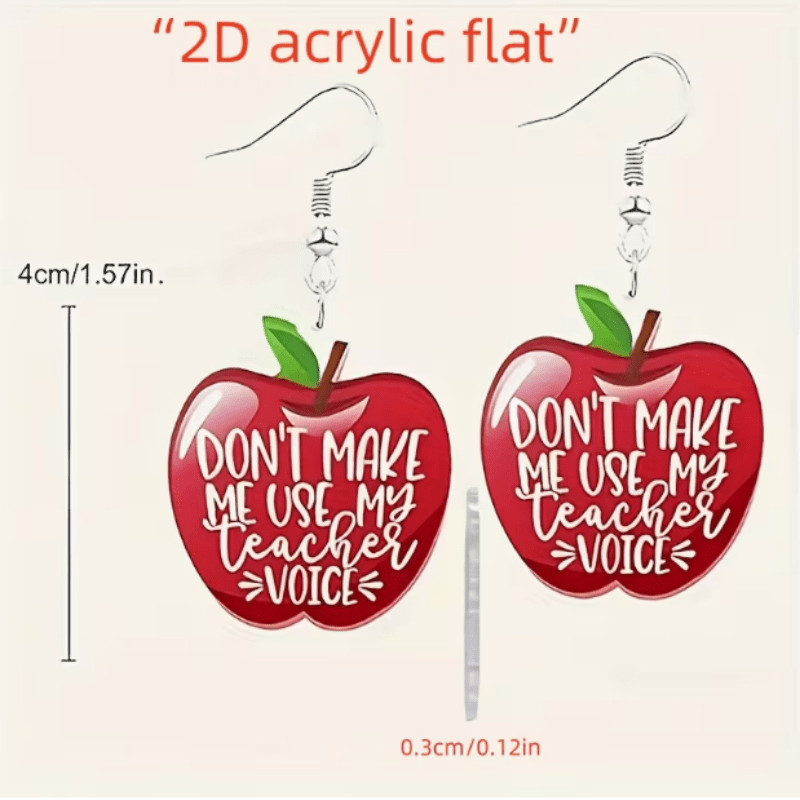 1 Pair of Red Apple Acrylic Earrings for Teacher’s Day, Back-to-school Season