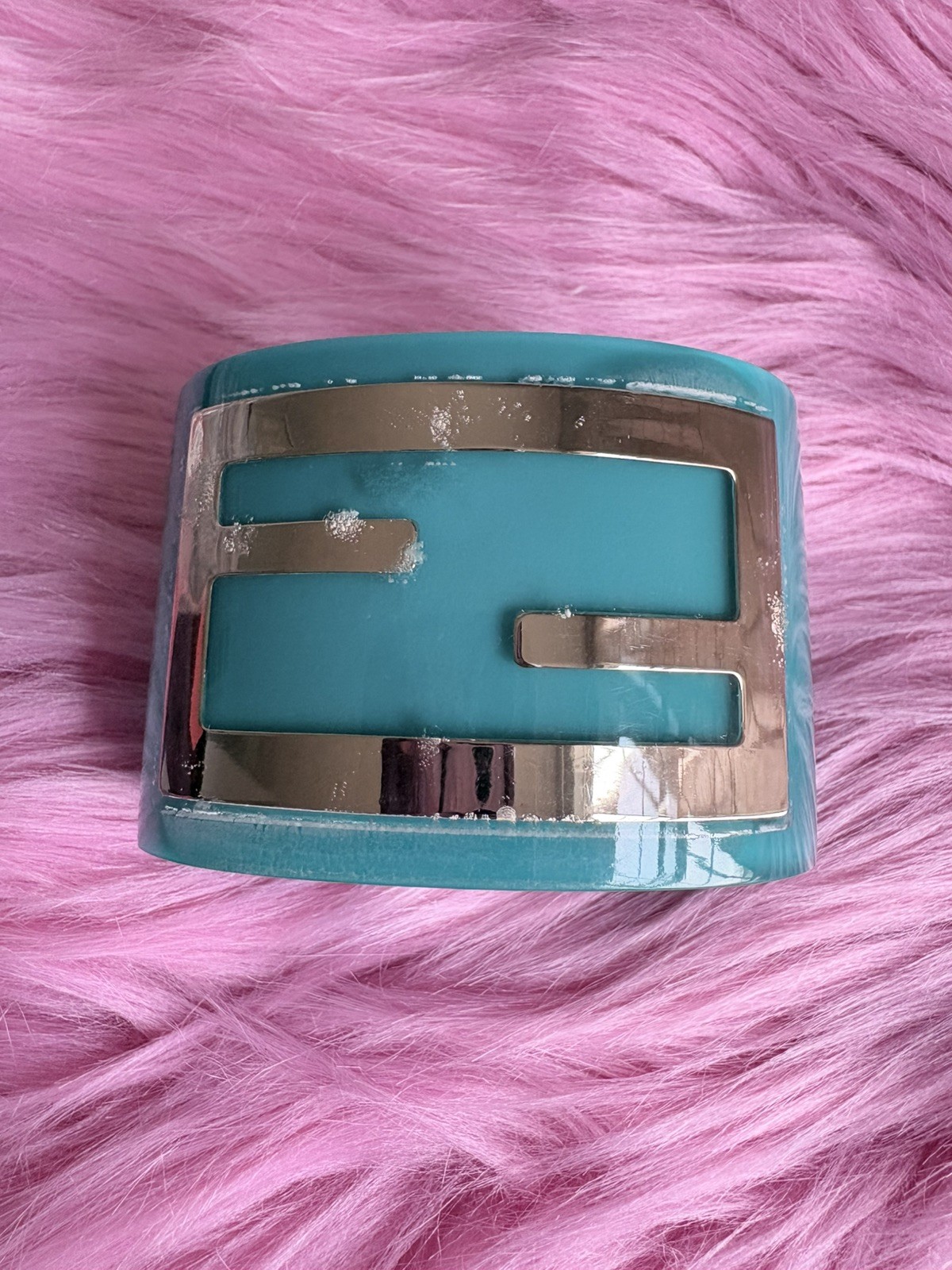 PRE-LOVED BLUE FENDI FF CUFF Resin Cuff Bracelet – Fair Condition