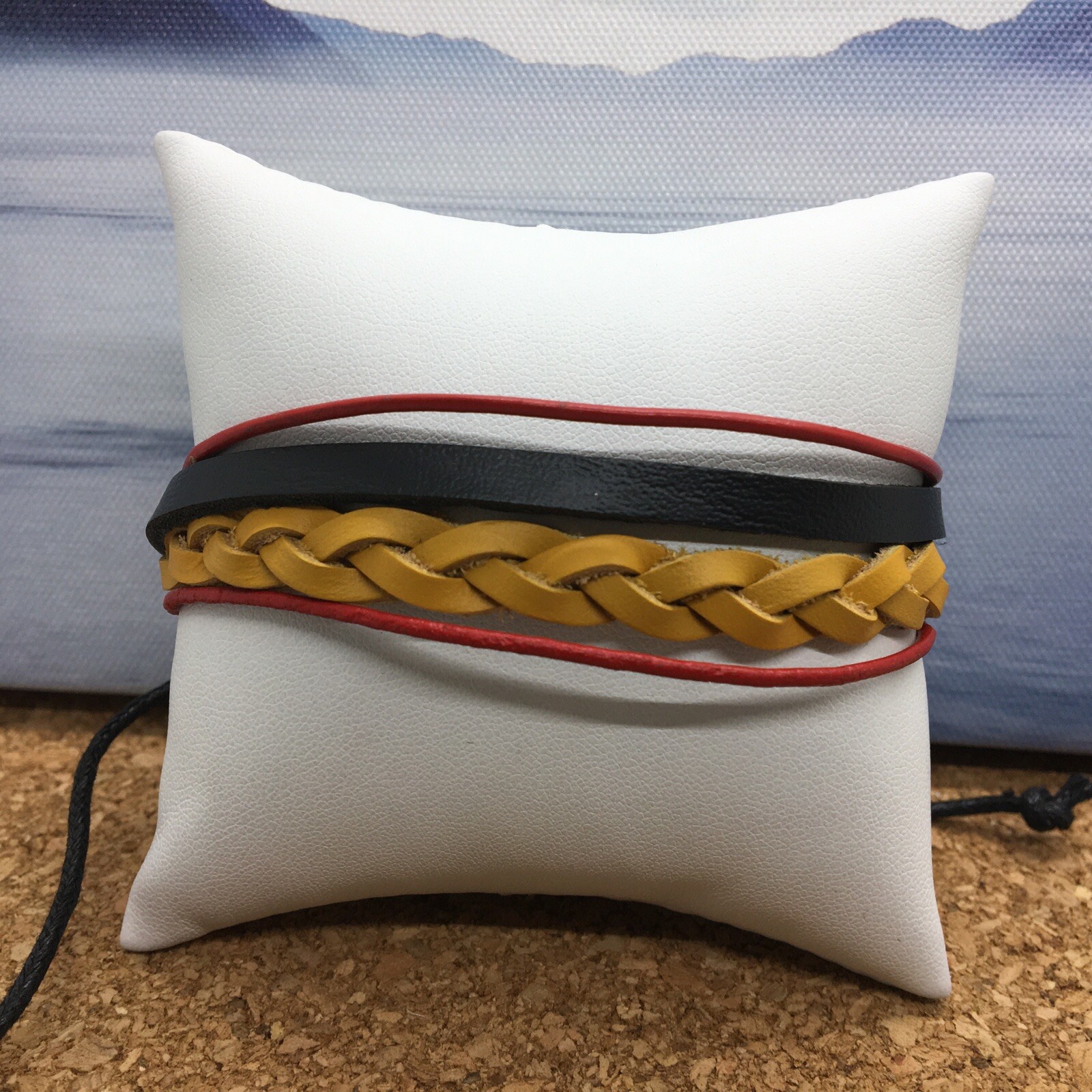 Men’s Woman’s Leather Bracelet Wristband Stackable Adjustable Tie New 3651