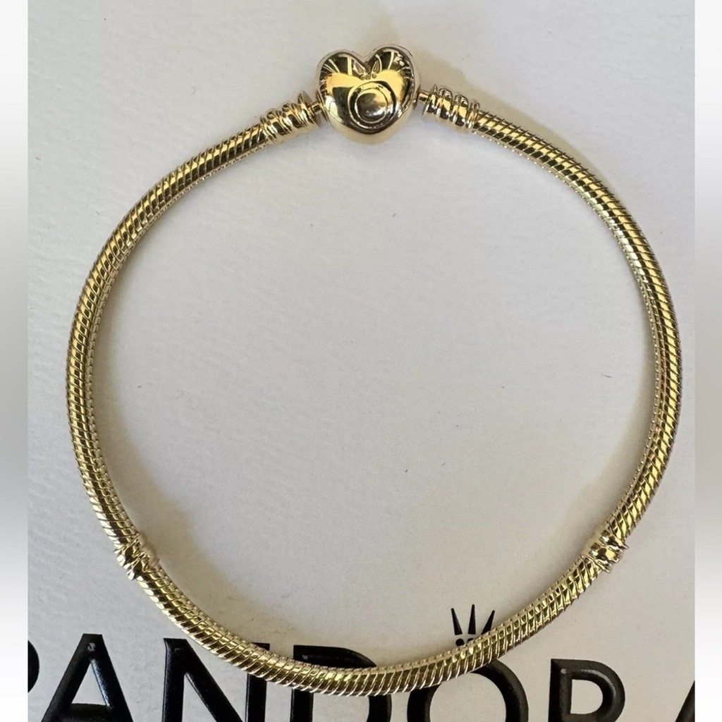 NEW❗️Authentic Pandora 14K Gold Moments Heart Clasp Snake Chain Bracelet 9.1”