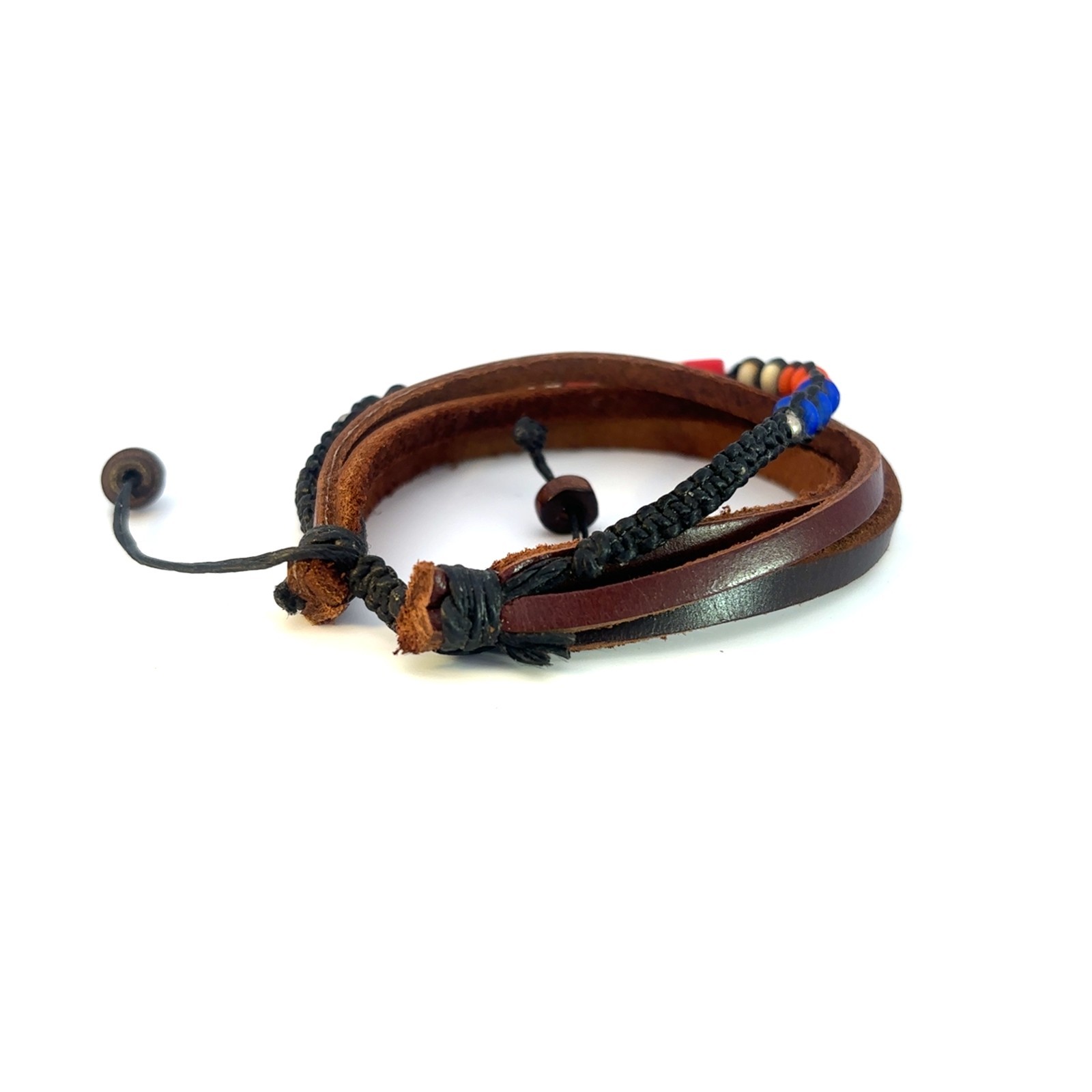 Handmade Men Leather Braided Bracelet Set Tribal Beaded Boho Adjustable