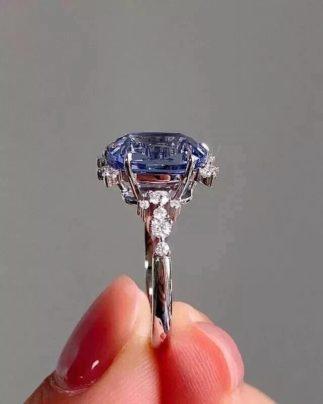 2.60 Ct Latest Cushion Natural Tanzanite Diamond Anniversary Ring 14k White Gold