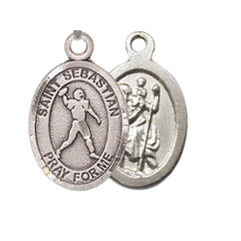 Pewter Small Saint Sebastian Football Medal Pendant 18″ Lobster Claw Necklace