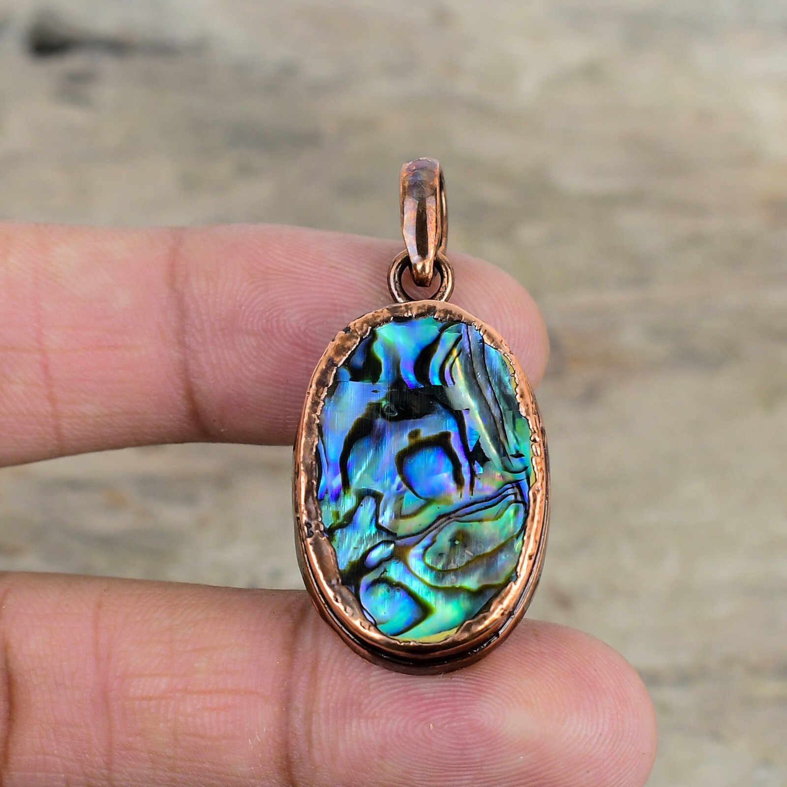Abalone Shell Gemstone Jewelry Copper Electroformed Pendant For Women 1.77″