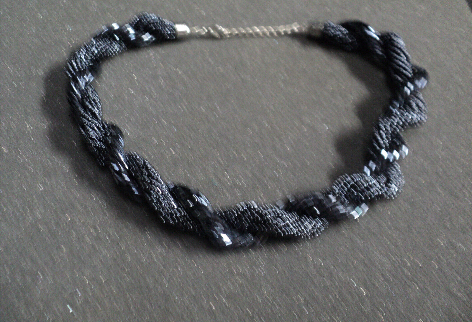 Necklace Czech Seed Bead Twisted Strand Rope Black 18″ L + 2.5″ Extender Vintage