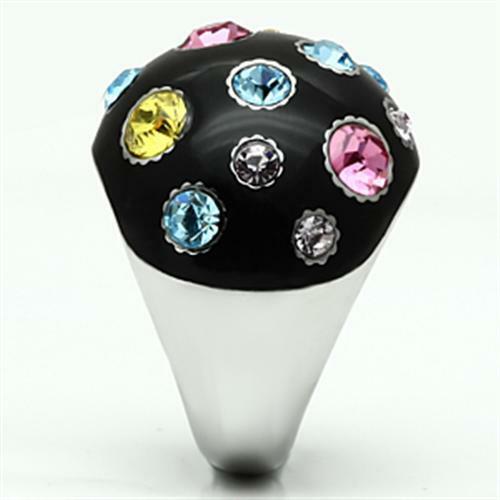 TK640 – High polished (no plating) Stainless Steel Ring with Top Grade Crystal