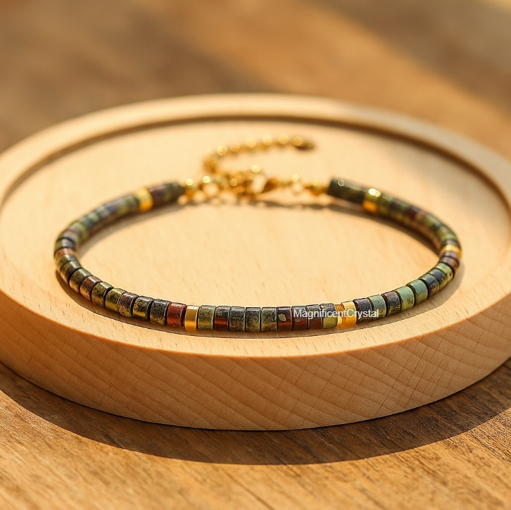 Minimalist Dragon Bloodstone Bracelet Tube Beaded Boho Jewelry Birthday Gift