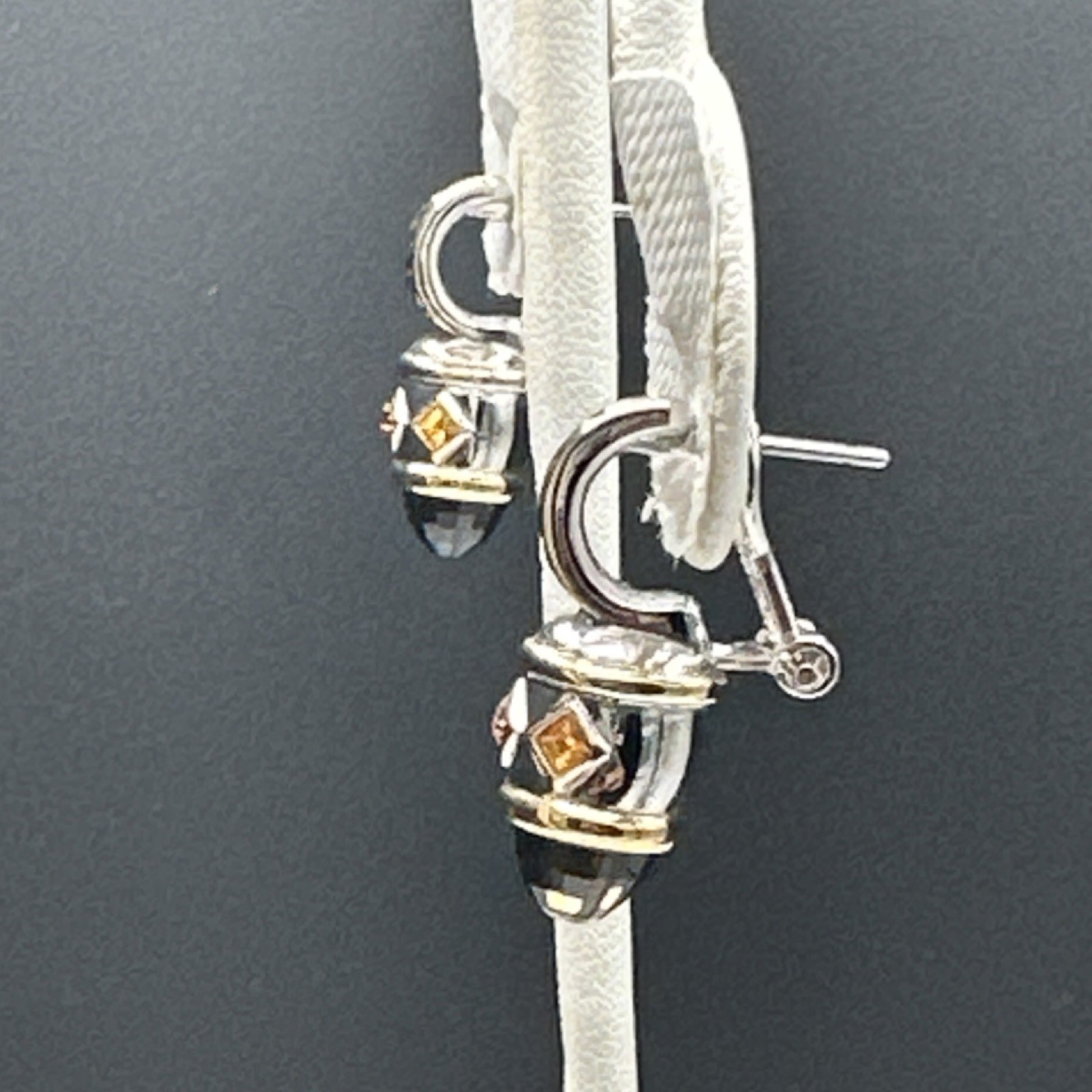 Silver-Gold Tone Chain Charm Bracelet Metal Adjustable with Black Cushion Stone