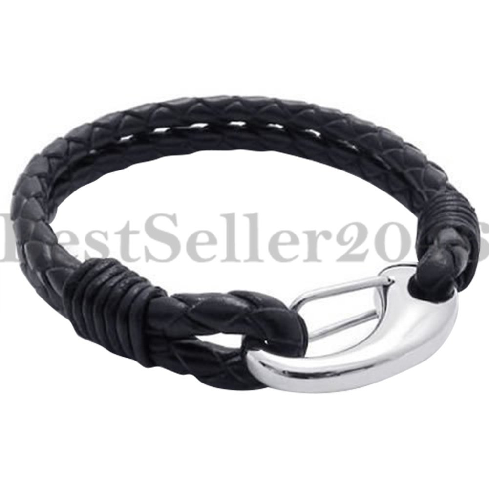 Men Women Braided Leather Bracelet Wrap Cuff With Stainless Steel Clasp 8in-9in