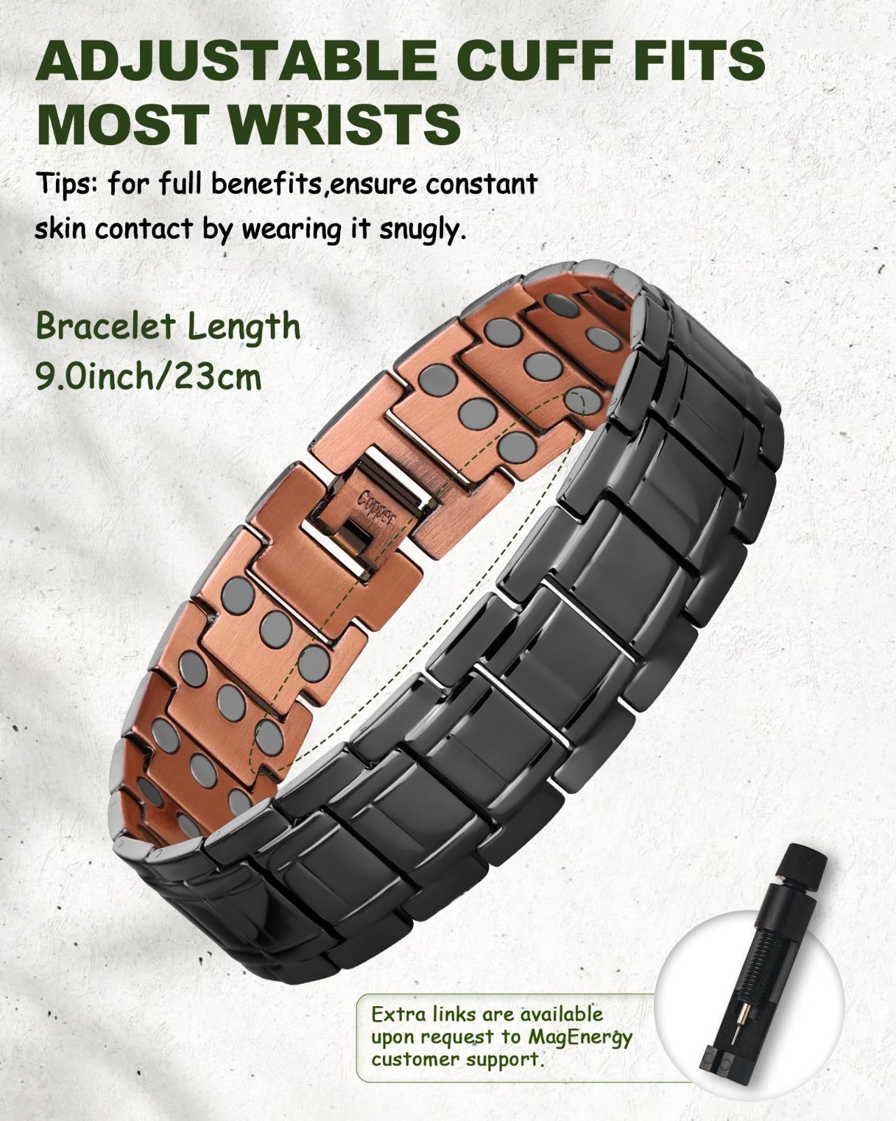 Men’s Copper Magnetic Bracelet – 3X Strength, 99.99% Pure Copper Jewelry Gift, S