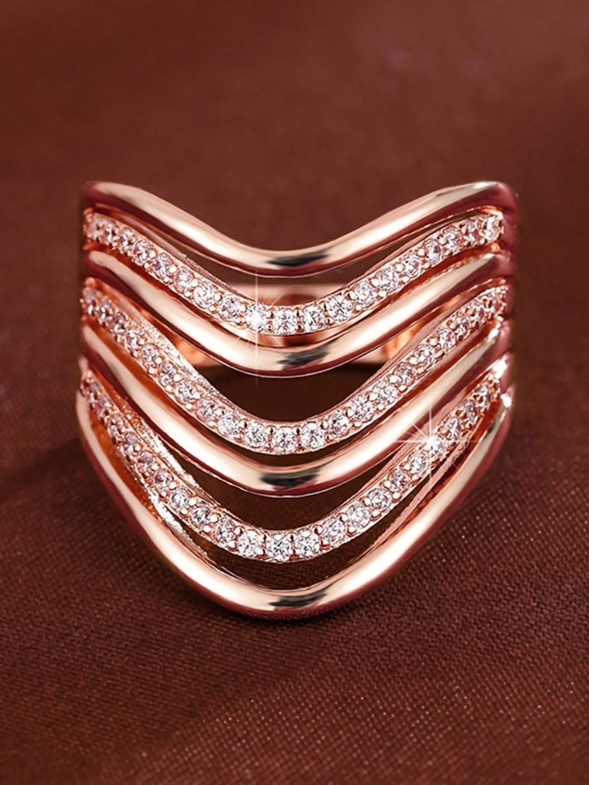 Elegant Cubic Zirconia Ring Wide Band Hollow Women’s Party Jewelry Gift for Her