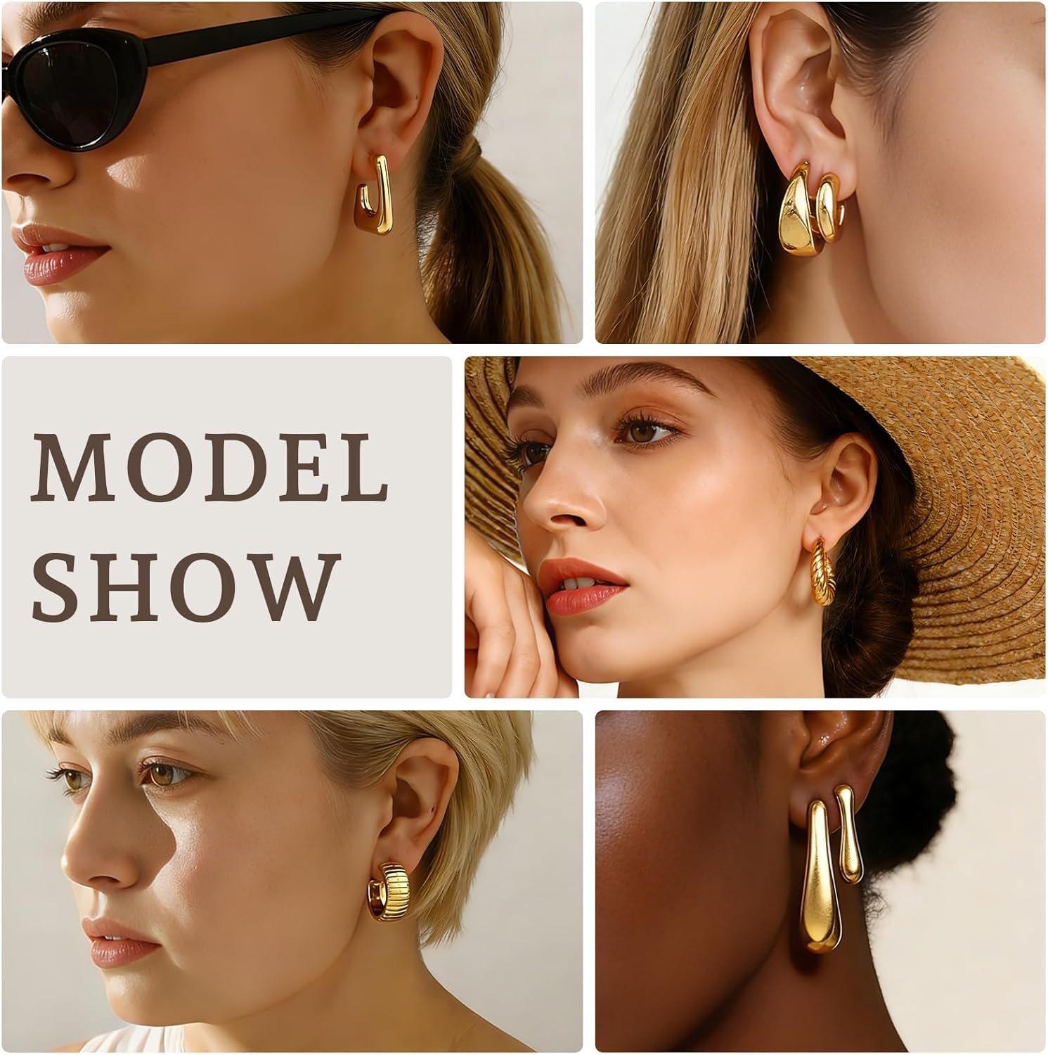 30 Pairs Chunky Gold Hoop Earrings for Women: 14K Gold Plated Lightweight Hypoal