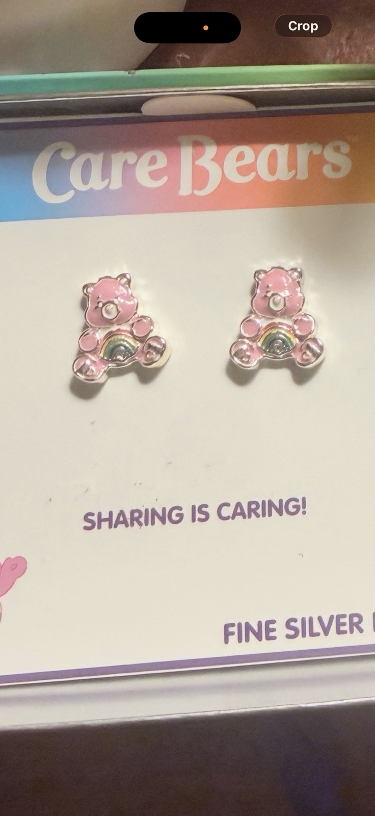 Care Bears Pink Bear Stud Earrings Silver Tone Enamel Cartoon Character