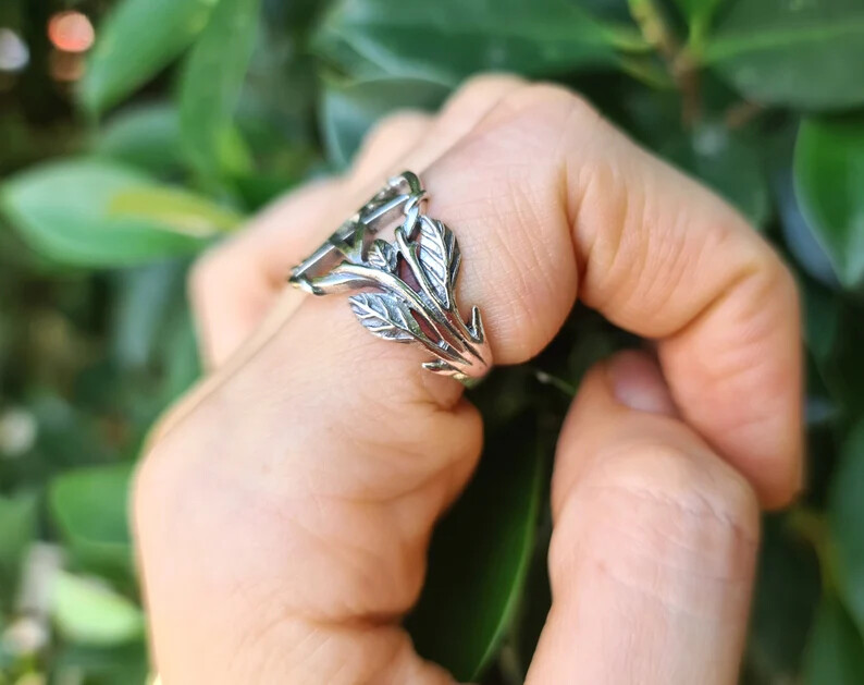 Pentagram Ring STERLING SILVER 925 Floral Pentacle Sacred Symbol 5 pointed star