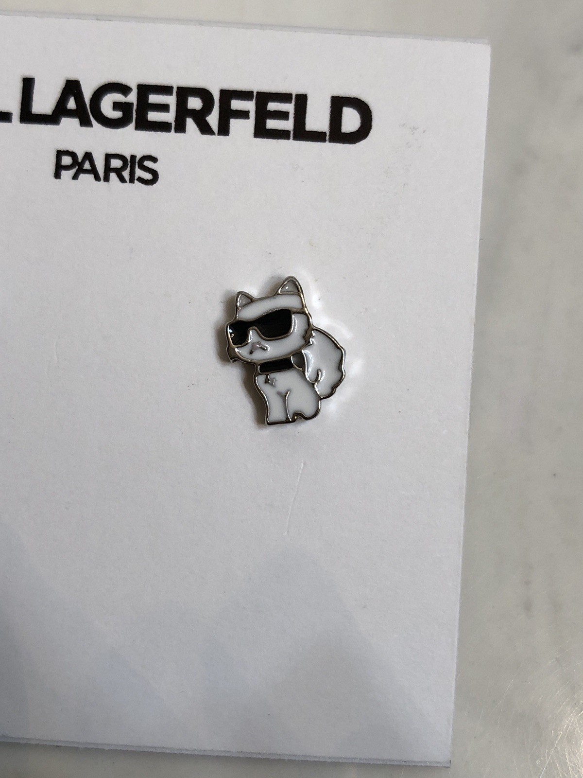 Karl Lagerfeld White & Black Enamel Mini Sitting Choupette Stud Earrings NWT