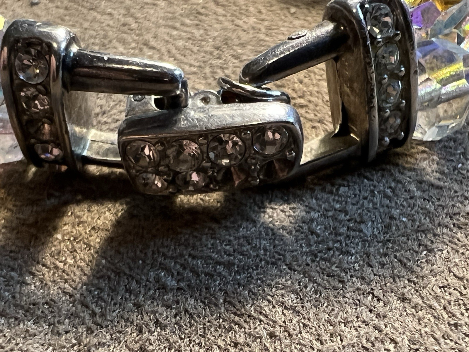Oksana Silver Tone Costume Bracelet Clear Crystals 7” See Description