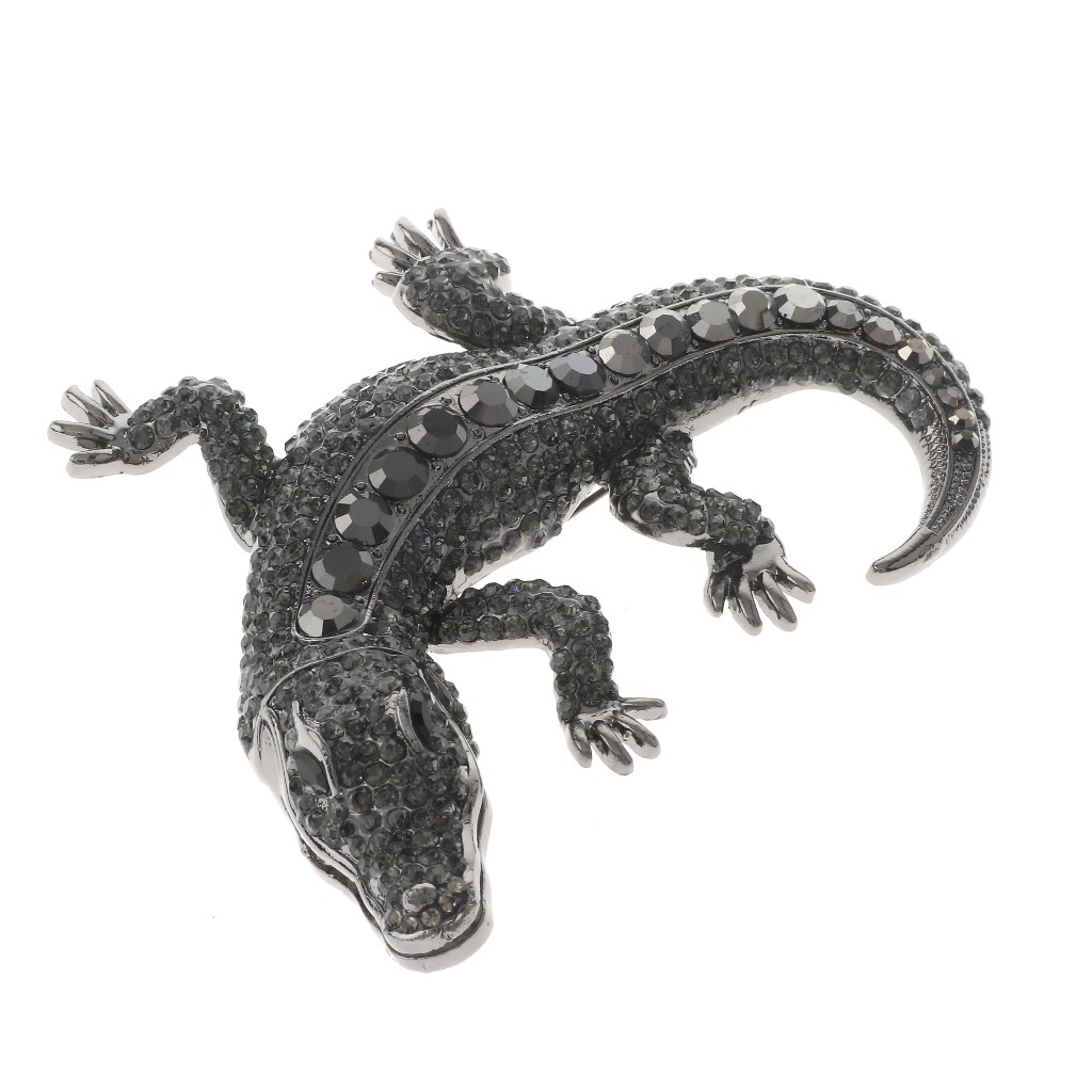 Hematite Tone Alloy Metal Large Alligator Rhinestone Brooch P1626-HBD