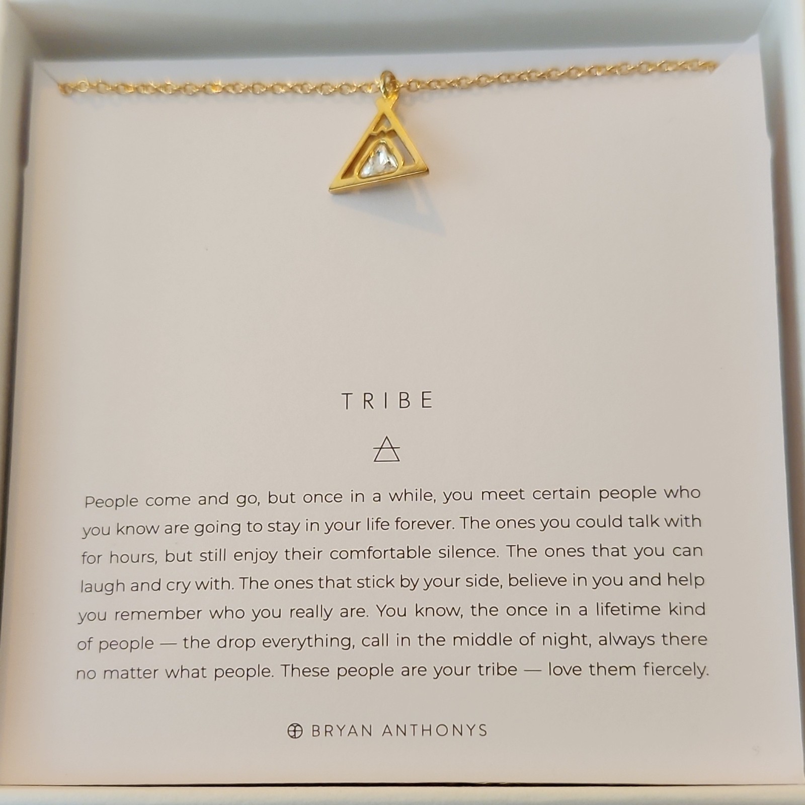 0050 Bryan Anthonys TRIBE Triangle Pendant Necklace Gold Tone Cable Chain