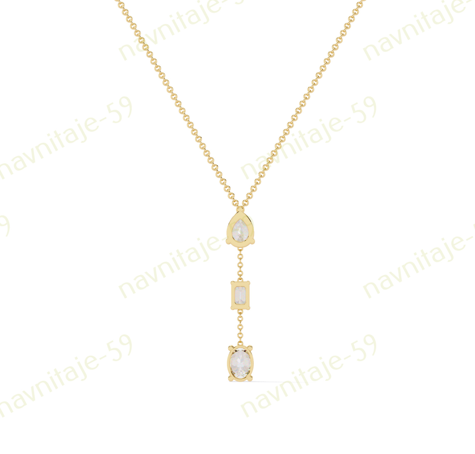 Dangle Three Stone Y Necklace For Wife 14K Rose Gold Plated Simulated Diamond