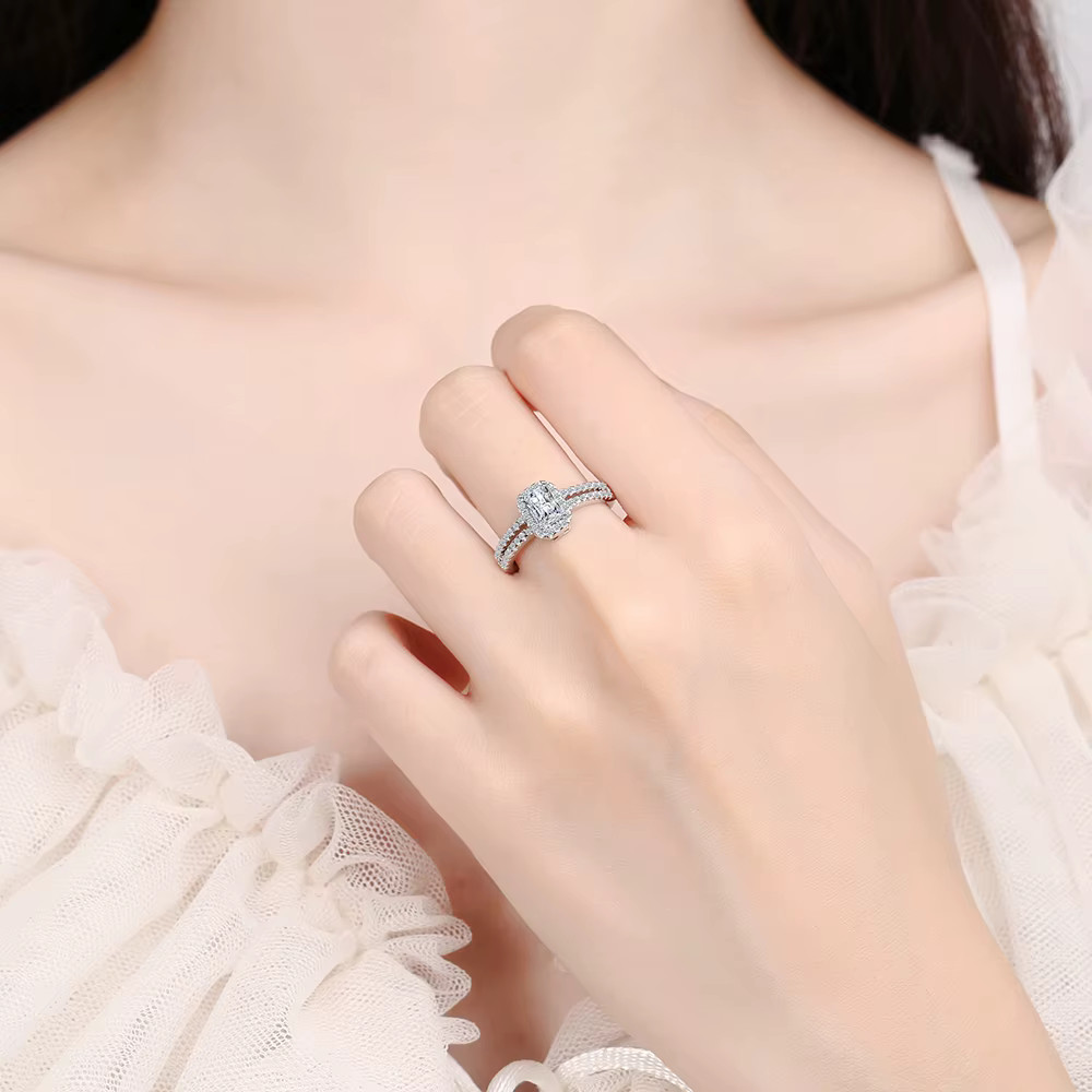 Sterling Silver Platd Emerald CZ Zirconia Engagement Wedding Adjustable Ring R55