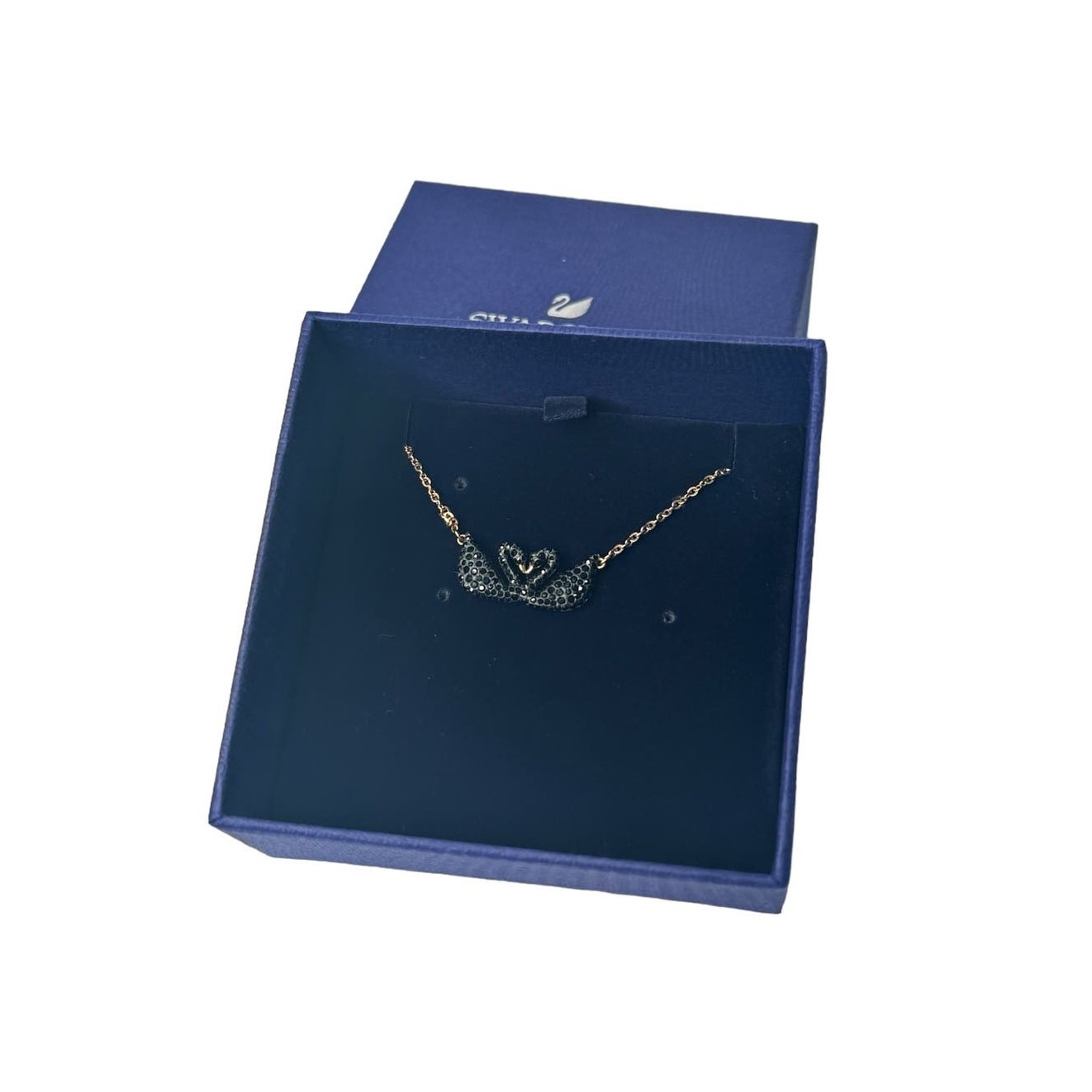 Swarovski Iconic Swan Necklace Double Swan, Black, Rose Gold