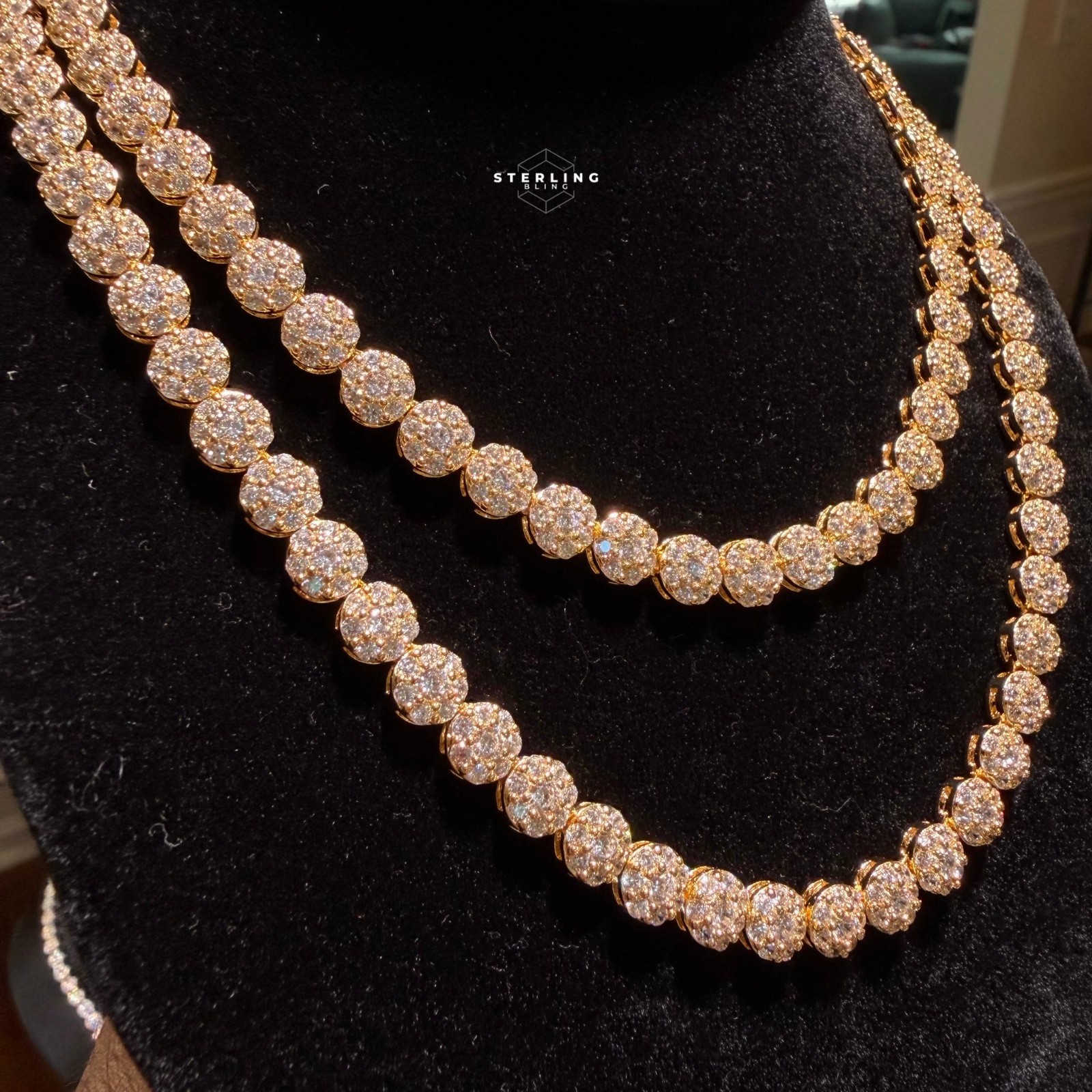 7mm CZ Flower Cluster Tennis Honeycomb Necklace 14K Gold Plated Gold Silver