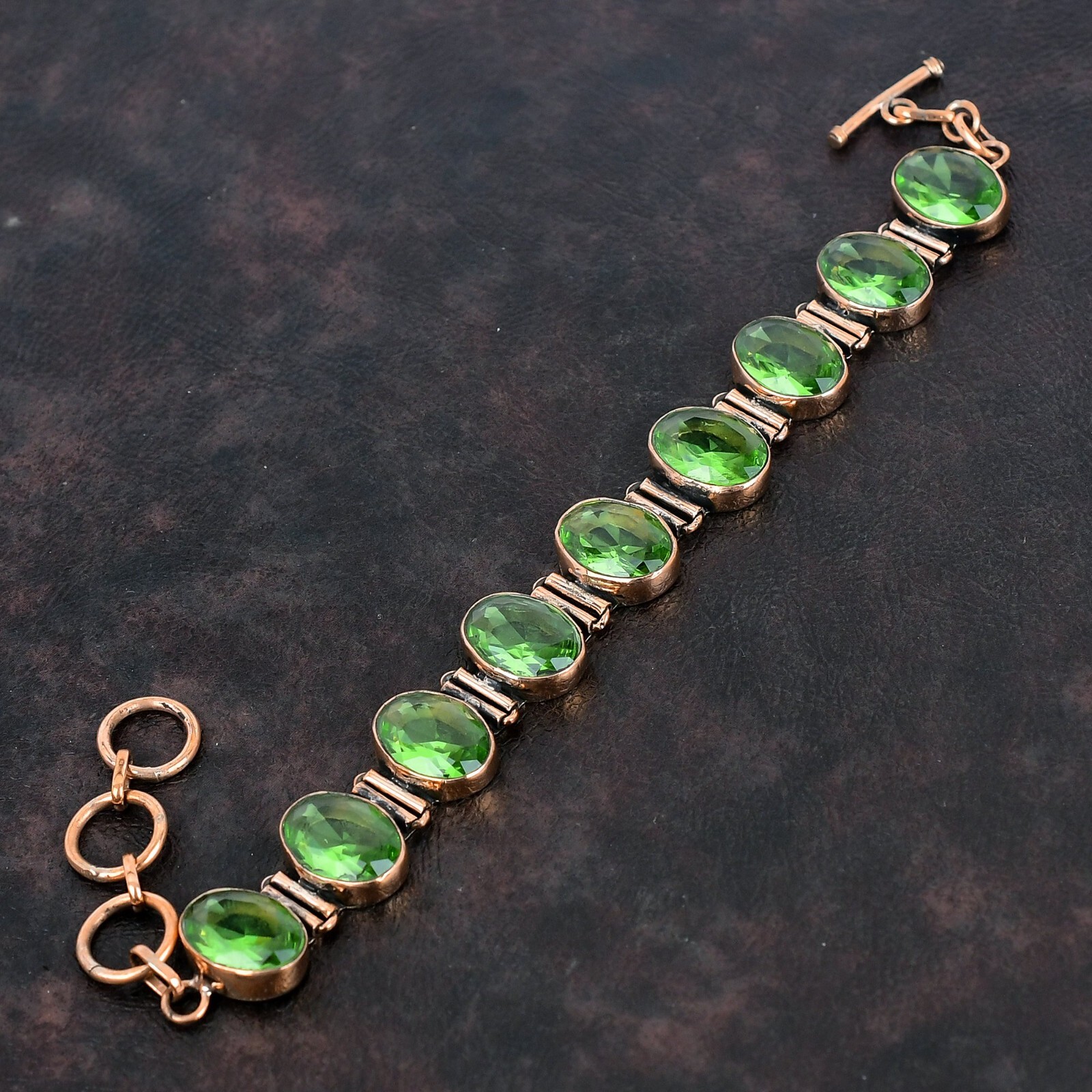 Green Amethyst Gemstone Jewelry Copper Gift For Mum Adjustable Bracelet 6.0″