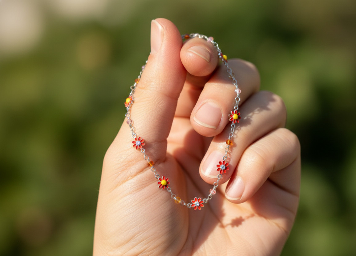 Floral Charm Bracelet 925 Silver Tone Chain Bracelet with Colorful Enamel Dasiy