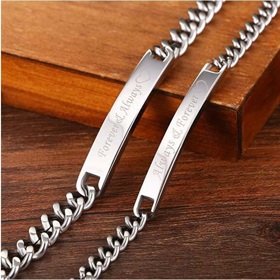 2x His & Her Stainless Steel Always & Forever Love Matching Couple Bracelet Gift