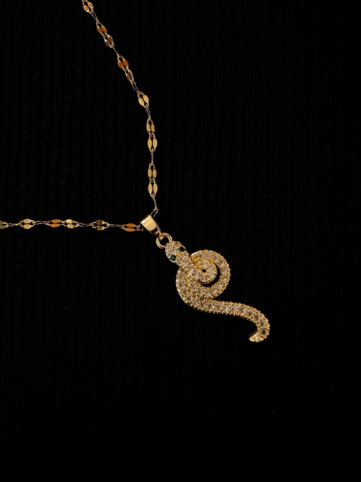 Gold-Plated Stainless Steel Pave CZ Coiled Serpent/Snake Pendant Necklace
