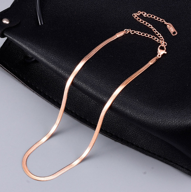 Women Stainless Steel Snake Chain Necklace Clavicle Blade Choker 13-16.5″ PE44