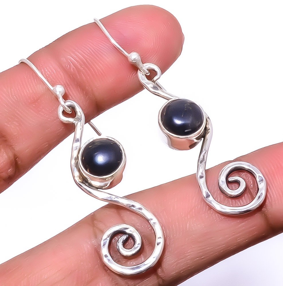Copper Black Turquoise Silver Handmade Earring 1.95″ M1598