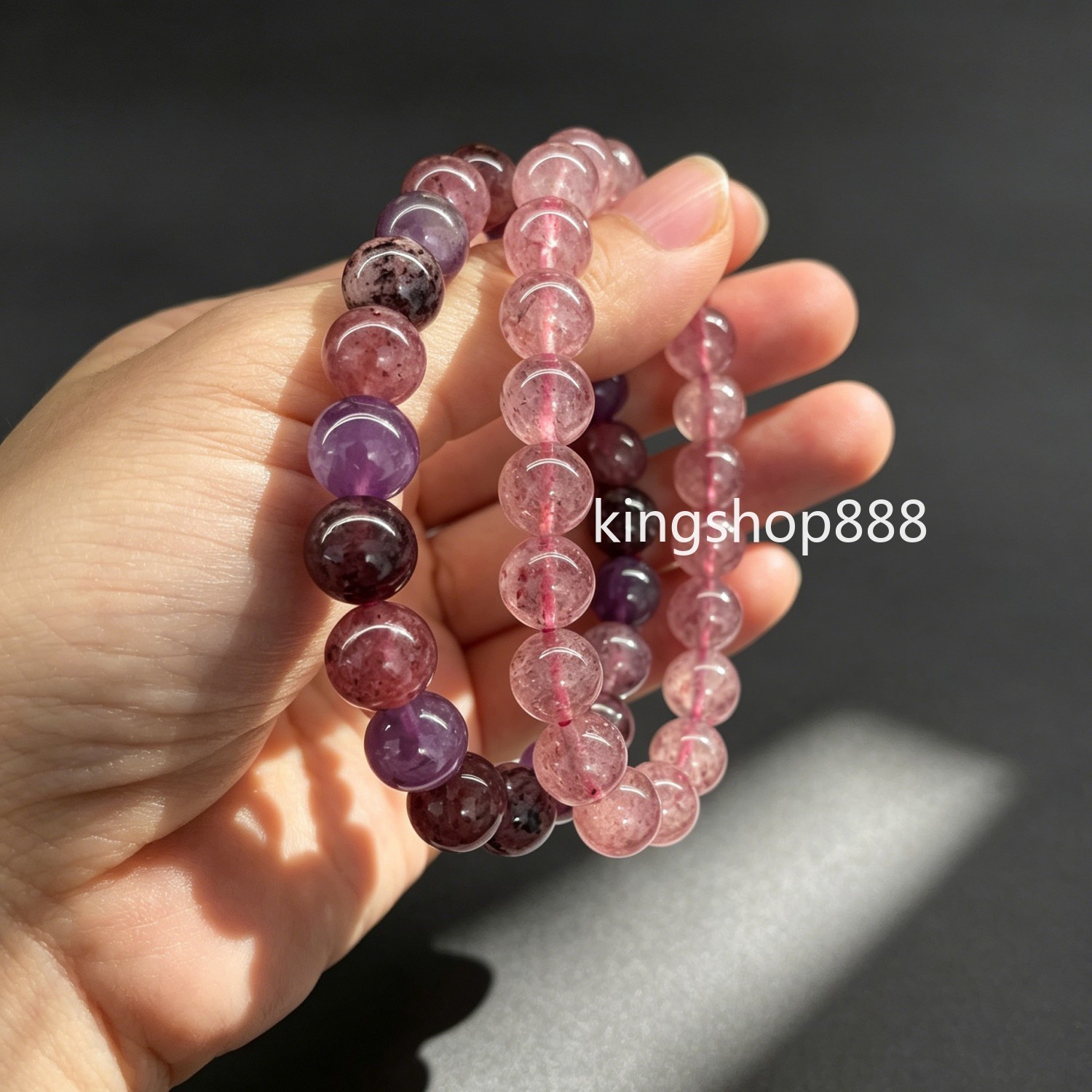 2PCS Natural Strawberry & Super Seven Mixed Crystal Beaded Bracelet Jewelry 9mm