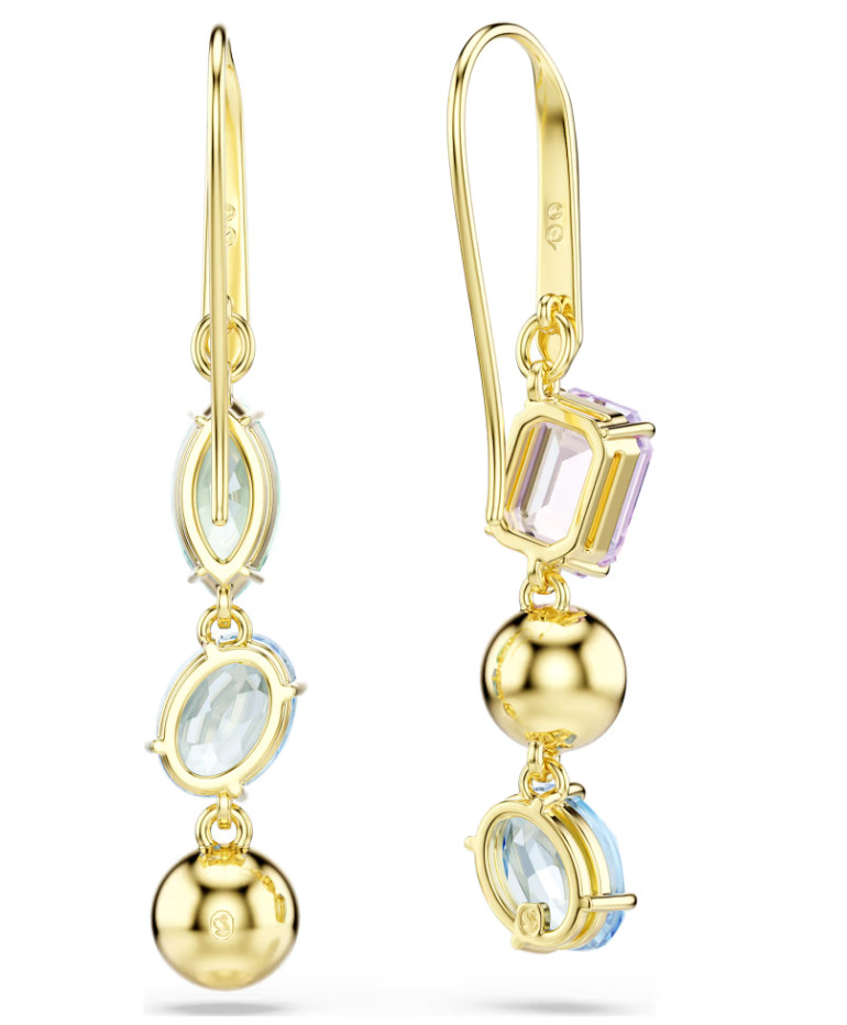 Swarovski Gema Asymmetrical Drop Earrings Multicolor Crystal Gold Tone