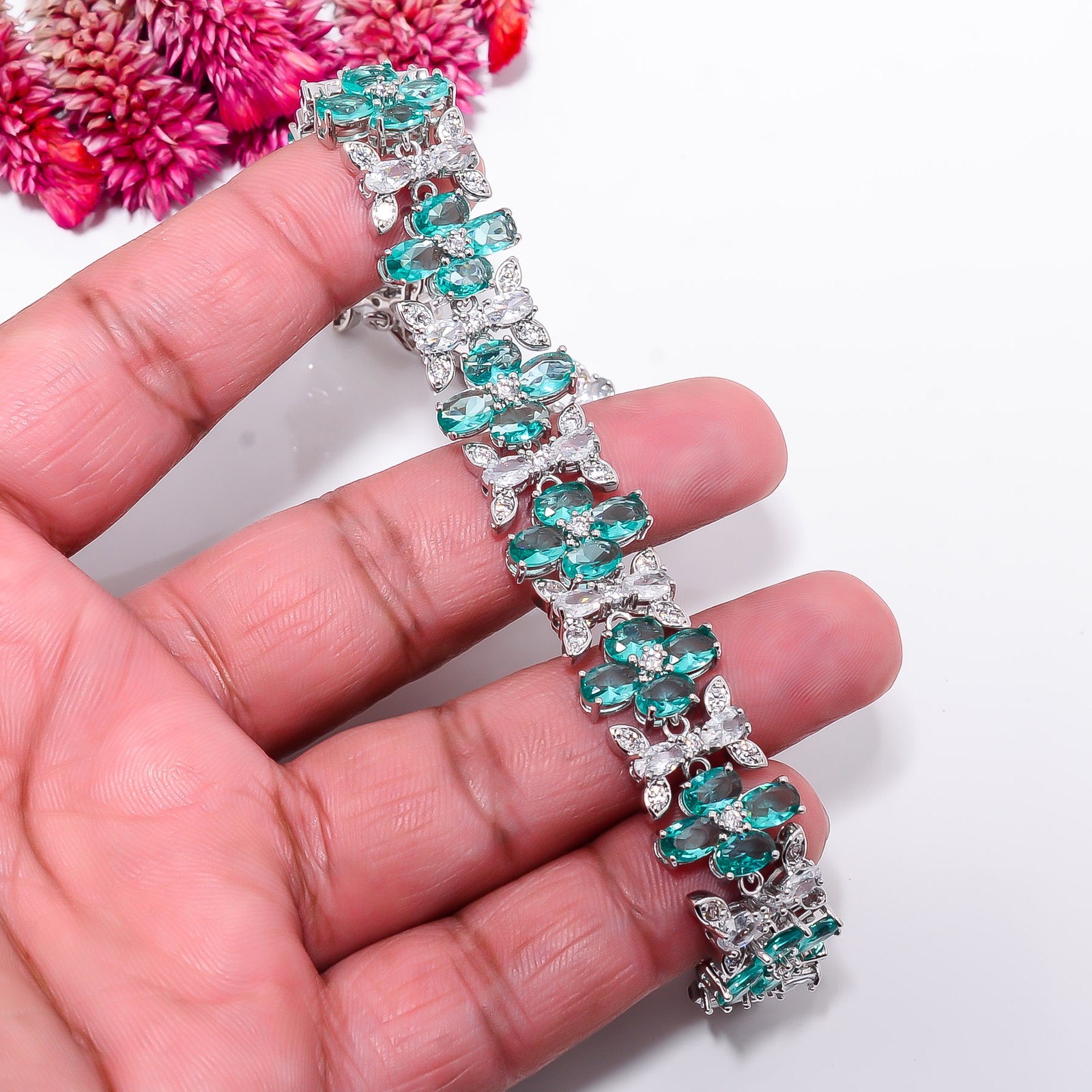 Paraiba Tourmaline, CZ 925 Sterling Silver Adjustable Bracelet 7-8″ B130916