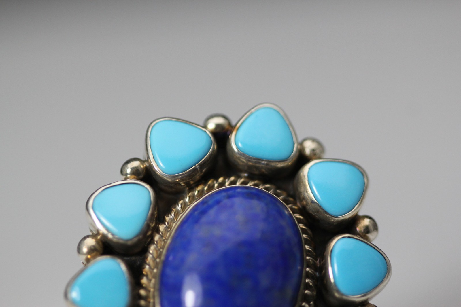 Sterling Oval Blue Lapis & Faux Turquoise Western Size 11 Ring 13.1g(RIN9663)