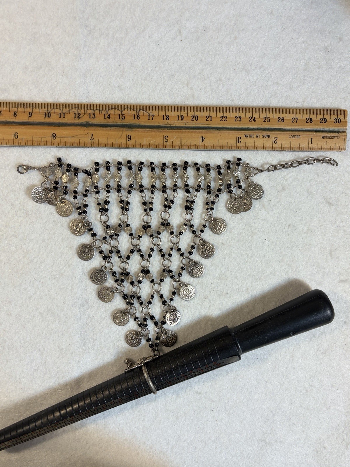 Boho Blck Bead Silver Coin Hand Chain Slave Bracelet Ring Hathphool Belly Dance