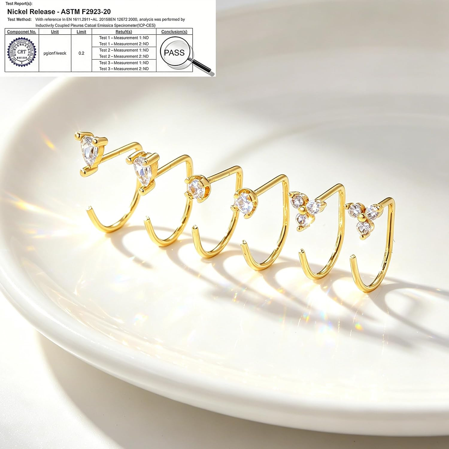 Backless Half Hoop Earrings for Women，3 Pairs 14K Gold Plated Stay Close No Back