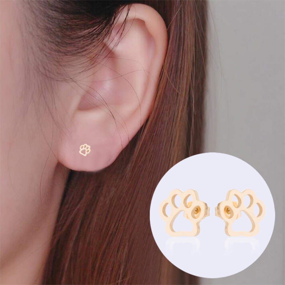 Stainless Steel Cat or Dog Paw Print Earrings for Pet Lovers or Kids