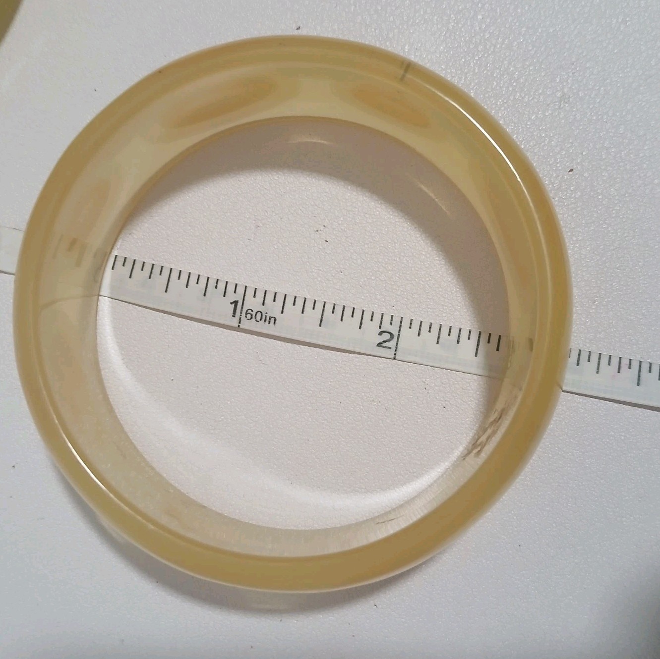 Yellow and White Bangle Bracelet Plastic Resin Wide Retro Chunky 8″