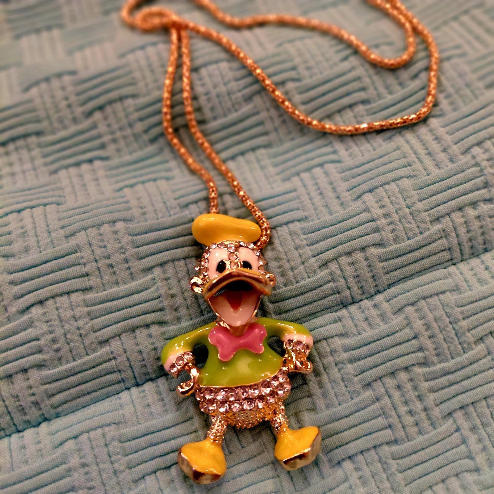 Betsey Johnson Crystal Spring Easter Duck 3D Gold Pendant Necklace