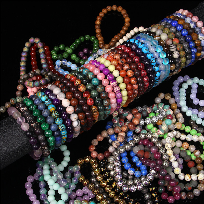 Handmade 15Pcs Mixed Natural Gemstone Round Beads Stretchy Bracelet Reiki Chakra