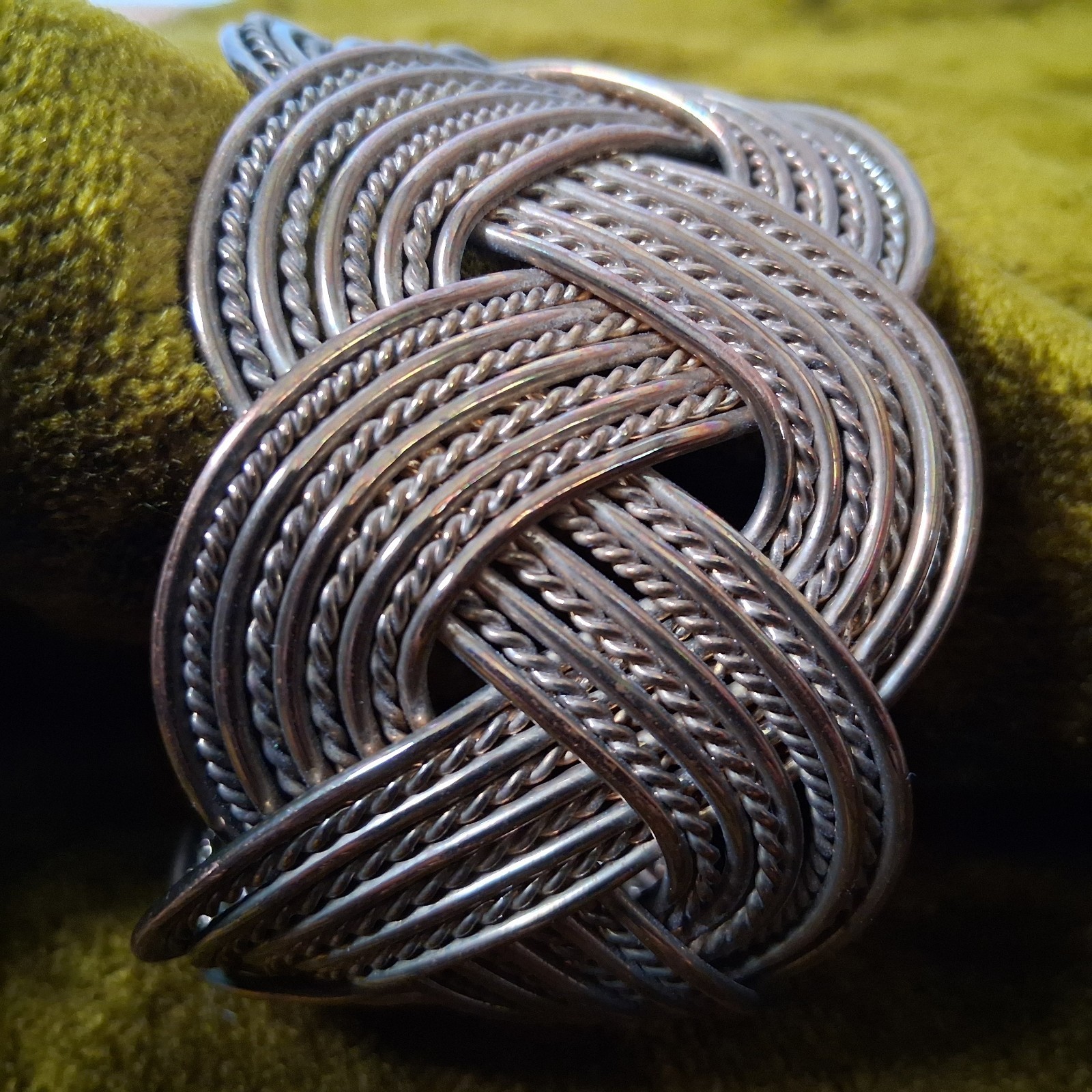 Braided Metal Cuff Bracelet Slip On Chunky Metal Jewelry Coil Boho 2″ Wide