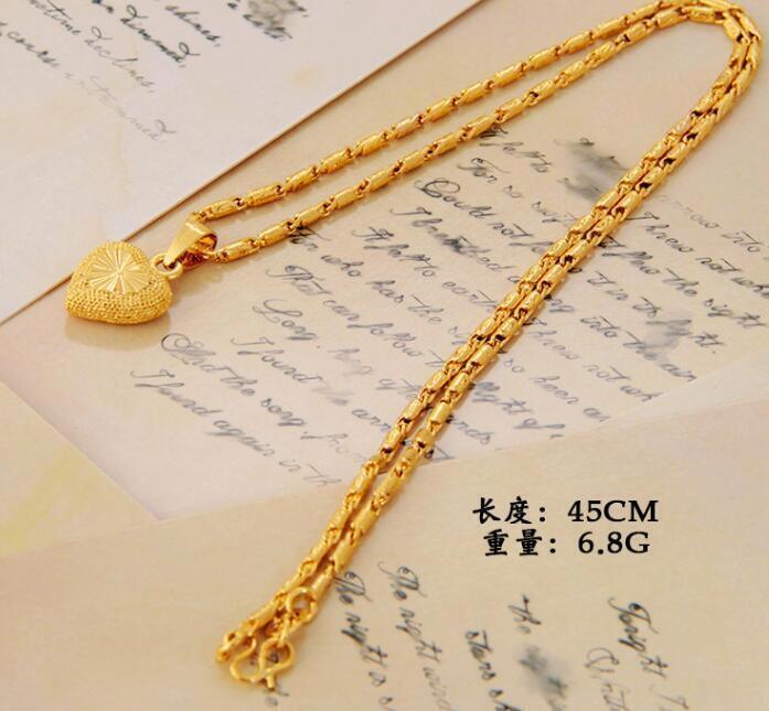Women Girl Heart 22K 23K 24K THAI BAHT YELLOW GP GOLD NECKLACE Jewelry New