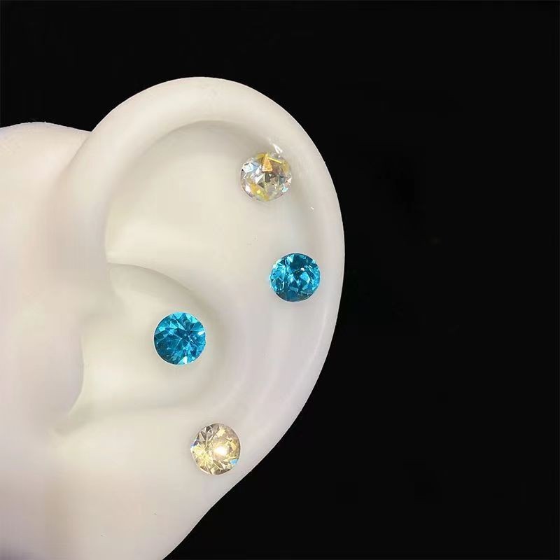 Hypoallergenic Titanium Surgical Steel 6mm Round CZ Stud Earrings Screw Back S9