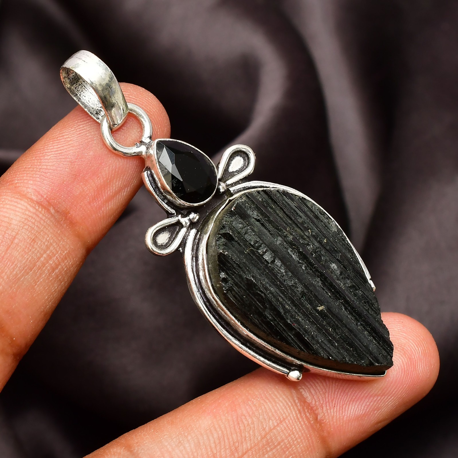 Black Tourmaline Gemstone 925 Sterling Silver Handmade Pendant Approx – 1.77″