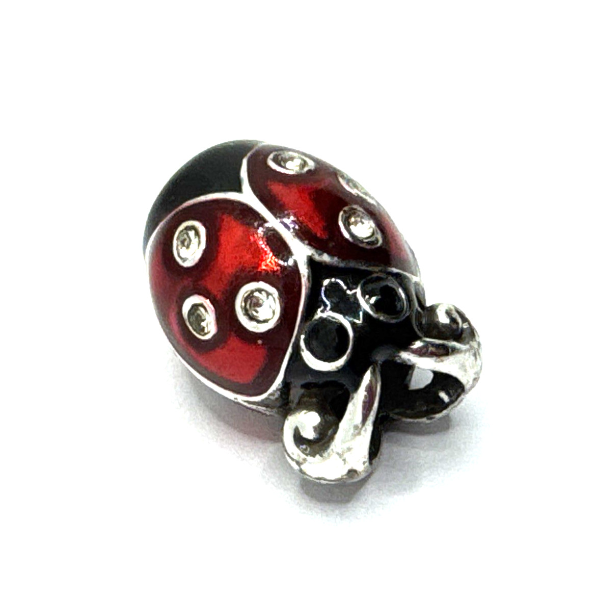 Brighton Ladybug Red & Black Garden Lady Bug Crystals Silver Spacer Bead