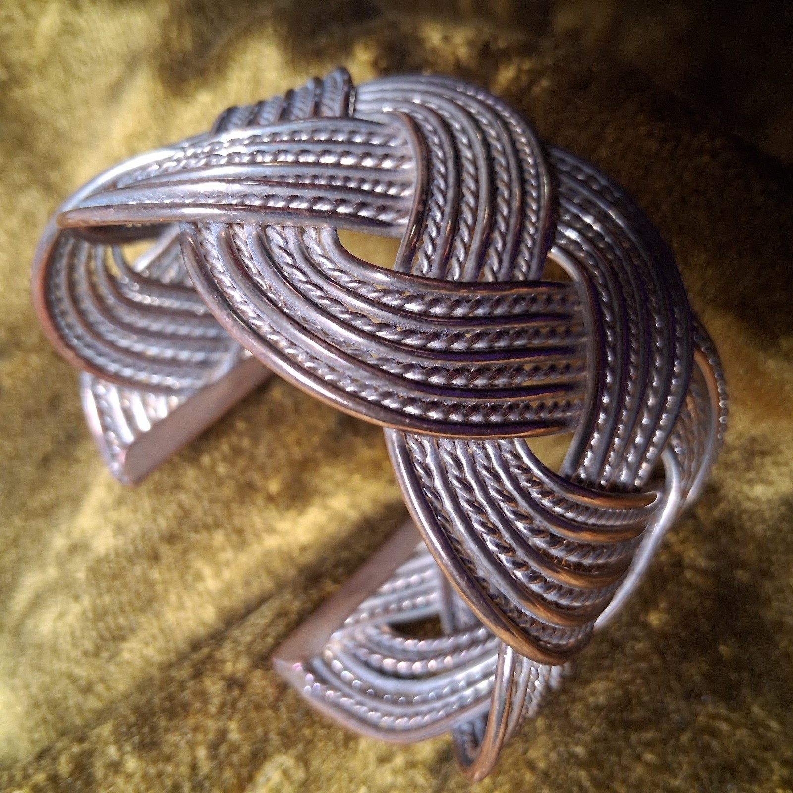 Braided Metal Cuff Bracelet Slip On Chunky Metal Jewelry Coil Boho 2″ Wide