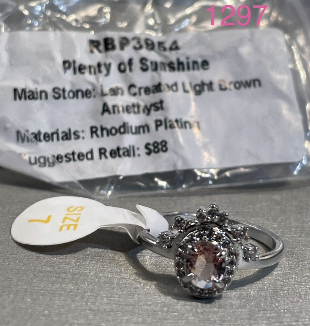 Bomb Party Plenty of Sunshine Ring Sz 7 Light Brown Amethyst Rhodium